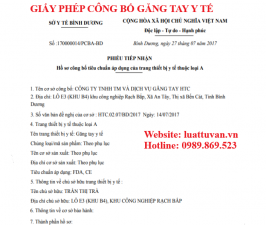 Giấy phép công bố găng tay y tế