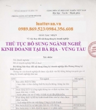 Thủ tục bổ sung ngành nghề kinh doanh tại Bà Rịa- Vũng Tàu