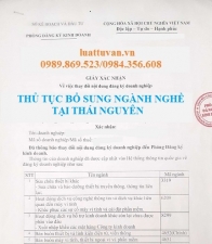 Thủ tục bổ sung ngành nghề kinh doanh tại Thái Nguyên