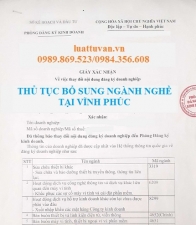 Thủ tục bổ sung ngành nghề kinh doanh tại Vĩnh phúc