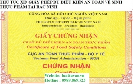 Giấy phép đủ điều kiện an toàn vệ sinh thực phẩm tại Bắc Ninh