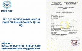 Thủ tục thông báo mở lại hoạt động chi nhánh công ty tại Hà Nội