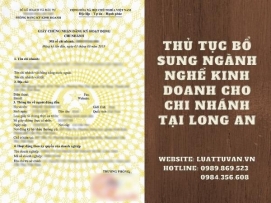 Thủ tục bổ sung ngành nghề kinh doanh cho chi nhánh tại Long An