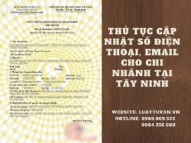 Thủ tục cập nhật số điện thoại, email cho chi nhánh tại Tây Ninh