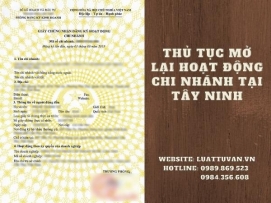 Thủ tục mở lại hoạt động chi nhánh tại Tây Ninh