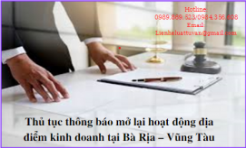 Thủ tục thông báo mở lại hoạt động địa điểm kinh doanh tại Bà Rịa – Vũng Tàu