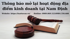 Thông báo mở lại hoạt động địa điểm kinh doanh tại Nam Định