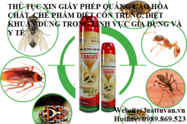 Thủ tục xin giấy phép quảng cáo hóa chất, chế phẩm diệt côn trùng, diệt khuẩn dùng trong lĩnh vực gia dụng và y tế