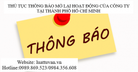 Thủ tục thông báo mở lại hoạt động của công ty tại thành phố Hồ Chí Minh